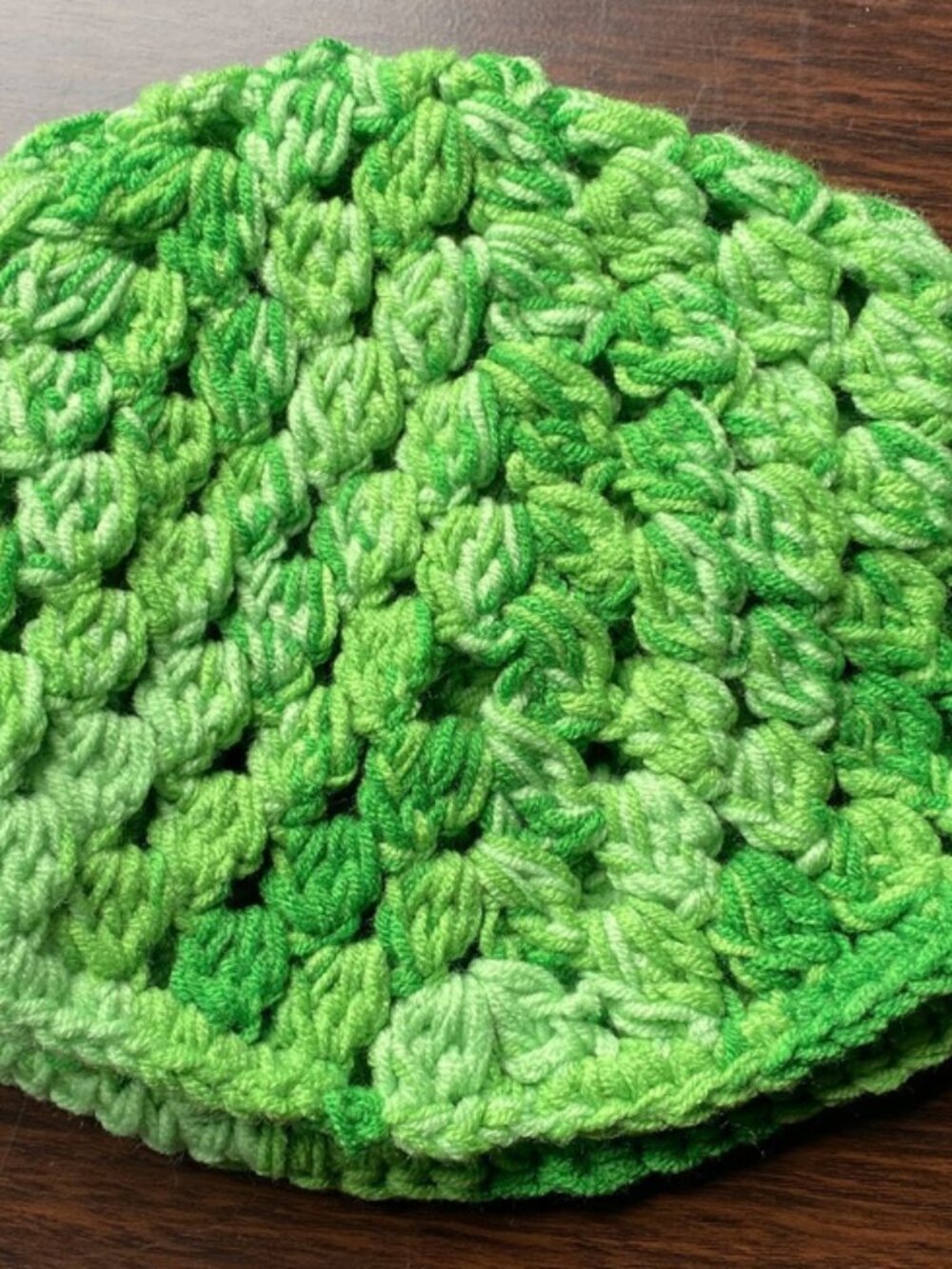 Hand Crocheted Knit Two Tone Lime Green Beanie Hat Ski Tabbagon Cap